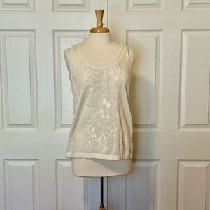 Tommy Bahama Elegant Cream Linen Sleeveless Top with beading and sequins.
